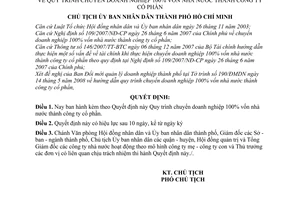 Quyết định 2466/QĐ-UBND quy trình chuyển doanh nghiệp 100% vốn nhà nước thành công ty cổ phần