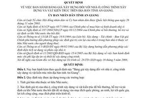 Quyết định 19/2008/QĐ-UBND Bảng giá xây dựng nhà ở; công trình xây dựng và vật kiến trúc trên địa bàn tỉnh An Giang