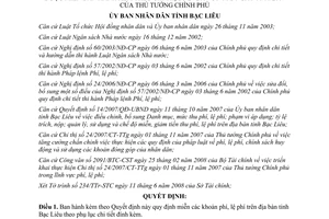 Quyết định 16/2008/QĐ-UBND miễn phí lệ phí theo Chỉ thị 24/2007/CT-TTg Bạc Liêu