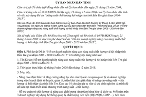 Quyết định 1094/QĐ-UBND 2008 hỗ trợ doanh nghiệp nâng cao năng suất chất lượng Bến Tre