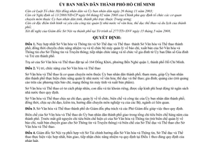 Quyết định số 50/2008/QĐ-UBND hợp nhất Sở Văn hóa và Thông tin và Sở Thể dục và Thể thao thành Sở Văn hóa và Thể thao thành phố