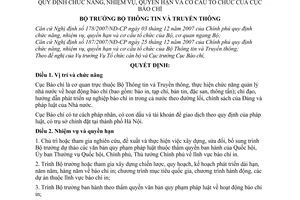 Quyết định 35/2008/QĐ-BTTTT quy định chức năng, nhiệm vụ, quyền hạn và cơ cấu tổ chức của Cục Báo chí