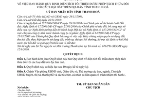 Quyết định 1700/2008/QĐ-UBND Quy định diện tích tối thiểu được phép tách thửa đối với các loại đất trên địa bàn tỉnhban