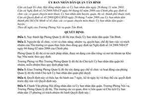 Quyết định 15/2008/QĐ-UBND thành lập Phòng Quản lý đô thị quận Tân Bình