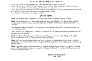 Quyết định 10/2008/QĐ-UBND thành lập Phòng Tài nguyên và Môi trường quận Tân Bình