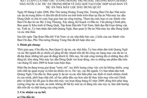 Thông báo 136/TB-VPCP kết luận Phó Thủ tướng Hoàng Trung Hải Trưởng ban Chỉ đạo nhà nước dự án trọng điểm dầu khí họp  giao ban nhà máy Dung Quất