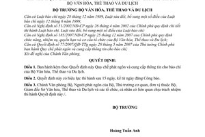 Quyết định 44/2008/QĐ-BVHTTDL Quy chế phát ngôn và cung cấp thông tin cho báo chí Bộ Văn hóa, Thể thao và Du lịch