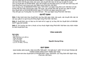 Quyết định 443/QĐ-NHPT giao nhận, bảo quản, vận chuyển tiền