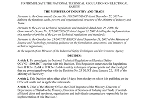 Decision No. 12/2008/QD-BCT national technical regulation on electrical safety