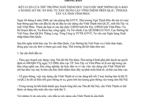 Thông báo 269/TB-BGTVT kết luận Thứ trưởng Ngô Thịnh Đức họp thông qua báo cáo đầu kỳ dự án đầu tư xây dựng cầu Vĩnh Thịnh QL2C tỉnh Hà Tây Vĩnh Phúc