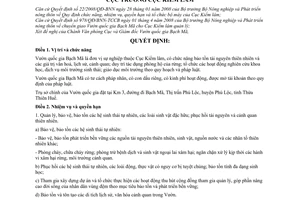 Quyết định 572/QĐ/KL-VP chức năng, nhiệm vụ, quyền hạn và cơ cấu tổ chức của Vườn Quốc gia Bạch Mã