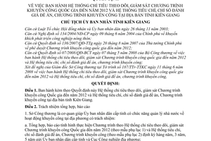 Quyết định 1466/QĐ-UBND Hệ thống chỉ tiêu theo dõi, giám sát Chương trình khuyến công Quốc gia đến năm 2012 tỉnh Kiên Giang