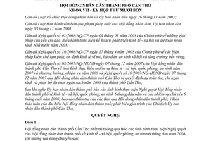 Nghị quyết 01/2008/NQ-HĐND nhiệm vụ kinh tế xã hội quốc phòng 6 tháng đầu năm Cần Thơ