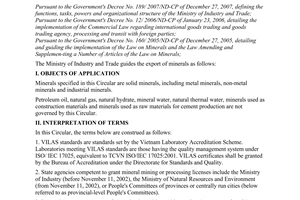 Circular No. 08/2008/TT-BCT of June 18, 2008, guiding the export of minerals