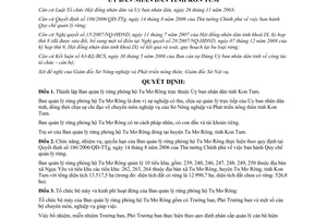 Quyết định 28/2008/QĐ-UBND thành lập BQL rừng phòng hộ Tu Mơ Rông Kon Tum