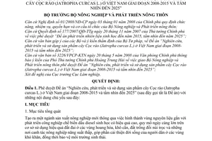 Quyết định 1842/QĐ-BNN-LN phê duyệt Đề án “Nghiên cứu, phát triển và sử dụng sản phẩm cây Cọc rào (Jatropha curcas L.) ở Việt Nam giai đoạn 2008-2015