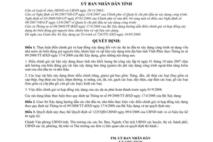 Quyết định 2005/QĐ-UBND điều chỉnh giá và hợp đồng xây dựng