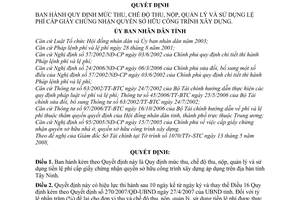 Quyết định 45/2008/QĐ-UBND  quy định mức thu, chế độ thu, nộp, quản lý và sử dụng lệ phí cấp giấy chứng nhận quyền sở hữu công trình xây dựng