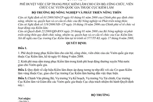 Quyết định 1868/QĐ-BNN-KL phê duyệt cấp trang phục kiểm lâm cho cán bộ, công chức, viên chức các Vườn quốc gia thuộc Cục Kiểm lâm