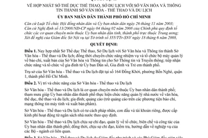 Quyết định 55/2008/QĐ-UBND  hợp nhất Sở Thể dục Thể thao, Sở Du lịch với Sở Văn hóa và Thông tin thành Sở Văn hóa - Thể thao và Du lịch