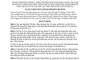 Quyết định  56/2008/QĐ-UBND sáp nhập Ban Thi đua - Khen thưởng, Ban Tôn giáo và Dân tộcvào sở nội vụ, bổ sung chức năng tổ chức, quản lý văn thư NN