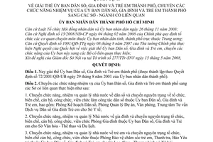 Quyết định 57/2008/QĐ-UBND giải thể, chuyển các chức năng nhiệm vụ của Ủy ban dân số, gia đình và trẻ em thành phố sang các sở - ngành có liên quan