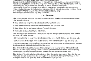 Quyết định 32/2008/QĐ-UBND quy định bảng giá xây dựng các loại công trình, vật kiến trúc trên địa bàn tỉnh Khánh Hòa