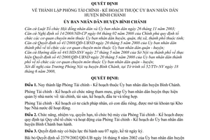 Quyết định 04/2008/QĐ-UBND thành lập Phòng Tài chính - Kế hoạch thuộc Ủy ban nhân dân huyện Bình Chánh