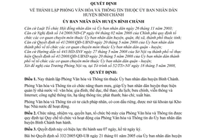 Quyết định 07/2008/QĐ-UBND thành lập Phòng Văn hóa và Thông tin thuộc Ủy ban nhân dân huyện Bình Chánh