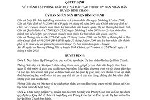 Quyết định 08/2008/QĐ-UBND thành lập Phòng Giáo dục và Đào tạo thuộc Ủy ban nhân dân huyện Bình Chánh