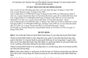 Quyết định 10/2008/QĐ-UBND thành lập Thanh tra huyện Bình Chánh thuộc Ủy ban nhân dân huyện Bình Chánh