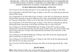 Quyết định 37/2008/QĐ-UBND dự toán chi phí dịch vụ công ích đô thị Bà Rịa Vũng Tàu