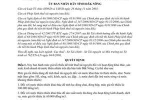 Quyết định 808/QĐ- UBND giá tối thiểu dùng để tính thuế tài nguyên Đắk Nông