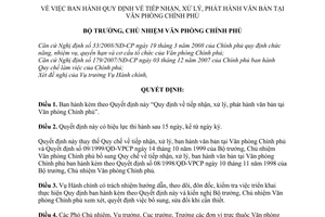 Quyết định 856/QĐ-VPCP Quy định tiếp nhận, xử lý, phát hành văn bản tại Văn phòng Chính phủ