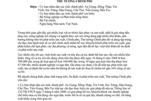 Công điện 972/CĐ-TTg tình hình sản xuất tiêu thụ cá tra đánh bắt hải sản khó khăn