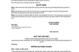 Quyết định 1422/QĐ-BTC Quy chế làm việc trong hoạt động đối ngoại
