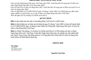 Quyết định 1434/QĐ-NHNN mức lãi suất cơ bản bằng đồng Việt Nam