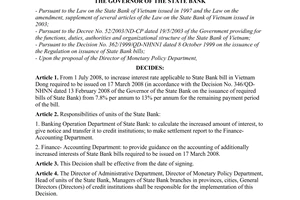 Decision No. 1435/QD-NHNN of June 26, 2008, on the interest rate applicable to required bill of the State Bank