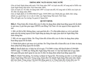 Quyết định 1436/QĐ-NHNN quy định liên quan đến giao dịch ngoại tệ của các tổ chức tín dụng được phép hoạt động ngoại hối