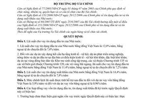 Quyết định 44/2008/QĐ-BTC công bố lãi suất tín dụng đầu tư, tín dụng xuất khẩu của nhà nước và mức chênh lệch lãi suất được tính hỗ trợ sau đầu tư