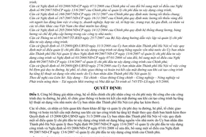 Quyết định 41/2008/QĐ-UBND công bố bảng giá, hệ số điều chỉnh chi phí nhân công và chi phí máy thi công cho các công trình duy tu đường, hè phố