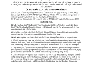 Quyết định 58/2008/QĐ-UBND hợp nhất Viện Kinh tế, Viện Nghiên cứu Xã hội và Viện Quy hoạch Xây dựng thành Viện Nghiên cứu Phát triển KT-XH TPHCM