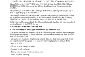 Hướng dẫn liên ngành 1361/HDLN-TC-CA lệ phí đăng ký cư trú cấp chứng minh nhân dân Thanh Hoá