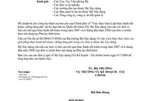 Công văn  99/BXD-KHTC báo cáo thực hành tiết kiệm  2008