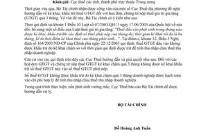 Công văn 7740/BTC-TCT hoá đơn, chứng từ thuế GTGT kê khai chậm