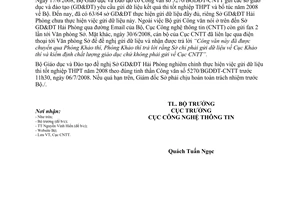Công văn 5936/BGDĐT-CNTT thực hiện CV 5270/BGDĐT-CNTT Sở GD&ĐT Hải Phòng nghiêm chỉnh thực hiện gửi dữ liệu thi tốt nghiệp THPT  2008