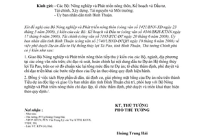 Công văn 1056/TTg-KTN phê duyệt Dự án đầu tư Hệ thống thủy lợi Tà Pao, tỉnh Bình Thuận