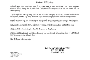 Công văn 1260/UBND-NĐ tổ chức thực hiện Nghị định 153/2007/NĐ-CP