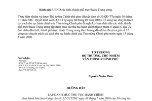 Công văn  62/CCTTHC lập danh mục thủ tục hành chính