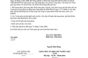 Công văn  705/KL-VP Trang cấp lâm phục cho các Vườn quốc gia